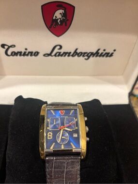 Lamborghini Blue Dial Chronograph Watch with Gold-Tone Case and Blue Croc Strap